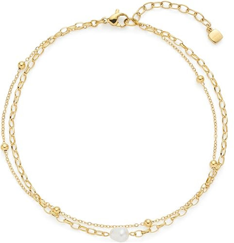 JEWELS BY LEONARDO Fußkette Ciao Cleo • Fuss-Kettchen aus goldfarbenem Edelstahl • zwei feine Kettenstränge und einer schlichten Süßwasserperle • 24-28 cm Länge • Geschenk für Damen • 024988
