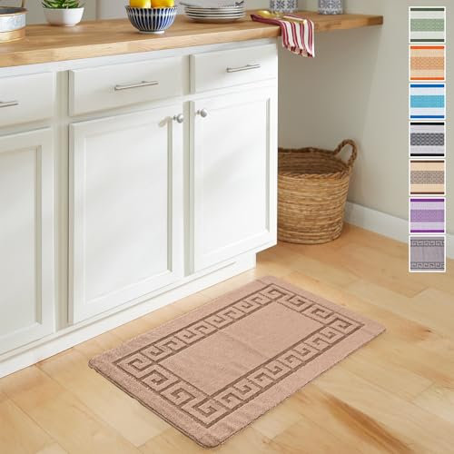 renoazul® Non Slip Low Pile Indoor Door Mat With Gel Back, Rocco Rug - 40 x 60 cm - Beige Rug, Waterproof Front Door Mat, Kitchen, Bedside and Entrance Mat