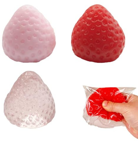 3 Piezas Juguetes para aliviar el estrés, Fresa Squishies Juguete de Fruta Juguetes Antiestrés Squishy Kawaii Taba Squishy Juguete para Apretar con Fresa Juguete Suave de Alivio de Estrés