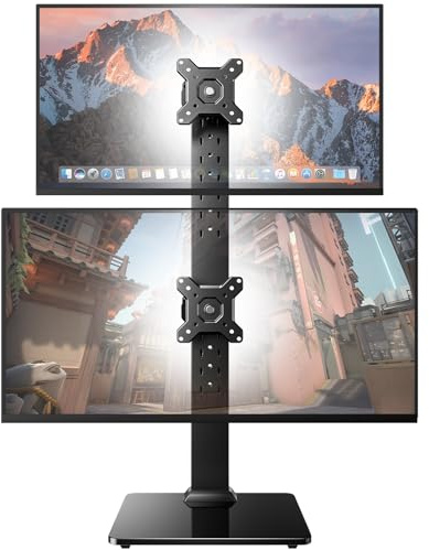 HUANUO Dual Monitor Stand for 13 to 34 Screens, Max Load 20kg, Vertical Dual Monitor Mount, Freestanding Computer Screen Riser with Swivel, Tilt, Rotation, 13 Height Settings, Max VESA 100x100