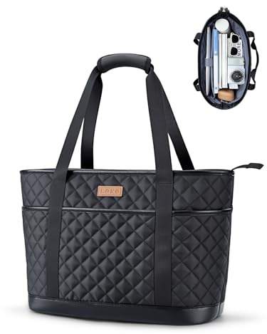 Lekespring Tote Bag for Women with Zip, Quilted Handbag with 15.6in Laptop Compartment, Large Ladies Shoulder Bag for Work Travel School Gym Teacher