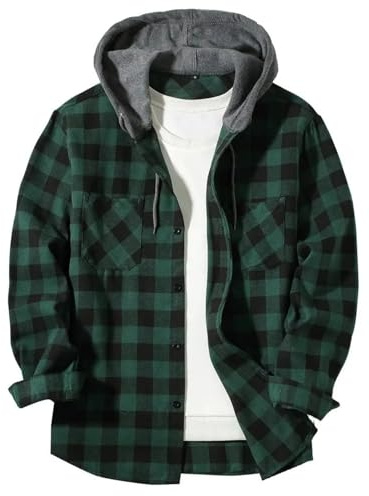 Générique Chemise avec Capuche Homme à Carreaux Flanelle Bûcheron Surchemise Manches Longues Boutons Chemise Décontractée