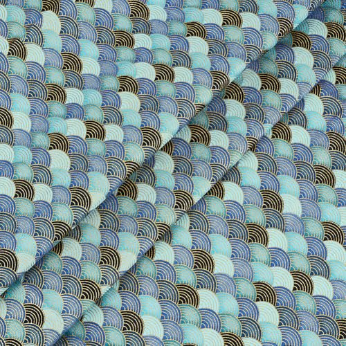 MAYJOYDIY 1 m Blauer Meerjungfrauen Schuppen Stoff 1.5 m Fischschuppen Baumwollstoff Wellenförmiger Fächerstoff Im Japanischen Stil Für DIY Nähprojekte Bekleidung Handwerksprojekte