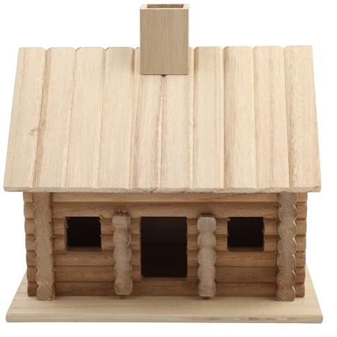 Wooden Bird House for Garden, Weather Resistant Wildlife Nesting Box with Rustic Log Cabin Design, Outdoor Bird Shelter and Hanging Home for Tree or Patio Mounting