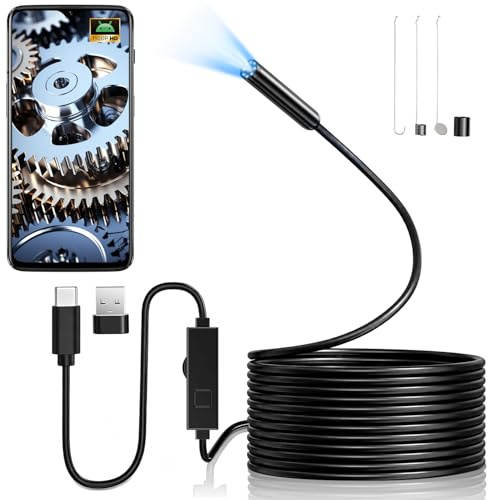 Endoscope Inspection Camera Only Android, Hopefox 1920P HD USB Endoscope Camera with 8 LED Lights, 16.4FT Flexible Rigid Snake Borescope, IP67 Waterproof Drain Camera Gadgets Tool for Android
