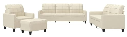 Qifoedo 4-teiliges Creme-Ecksofa 198x77x80 cm mit Hocker, Kunstleder, Holz-Metall-Gestell