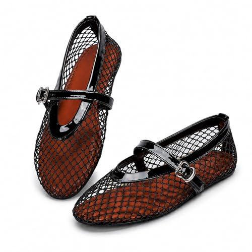Women's Mesh Ballet Buckle Strap Mesh Ballet Shoes Flats Fishnet Ballerina Flats Wide Width Casual Office Daily Dress Flat Shoes