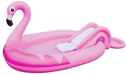 Kids Inflatable Flamingo Paddling Pool with Slide, Built-In Water Sprinkler & 5 Balls | Outdoor Garden Splash Play Centre for Toddlers Ages 2-6
