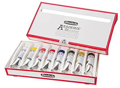 Schmincke - AKADEMIE Öl, Grundsortiment 8 x 20 ml Tuben, 79 108 097, feine Künstler-Ölfarben, brillante Farbtöne, höchste Lichtechtheit, Ölmalerei, Ölfarben-Set