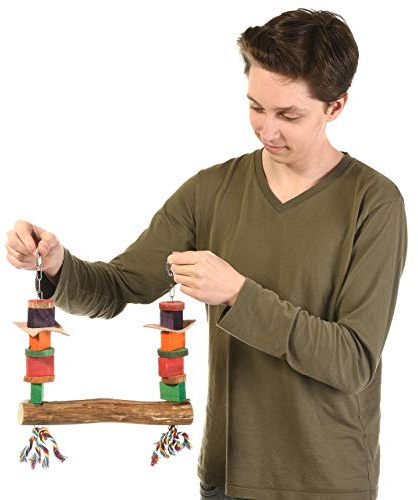 HappyBird | Papageienschaukel mit Naturholz Sitzstange - ca. 29,5 x 6 x 37 cm