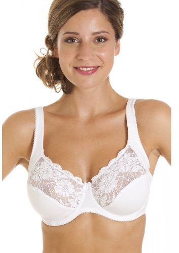 Camille Underwired Lace Full Cup Bras for Women - Womens Bras with Floral Lace Detailing & Adjustable Straps 36B White