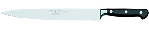 Burgvogel Solingen Comfort Line scharfes Tranchiermesser spitz geschmiedet 26 cm, spitz, Wellenschliff, rostfrei, spülmaschinenfest, schmales Kochmesser hochwertig, genietet, schwarz