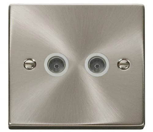 Click Deco VPSC066WH Satin Chrome Twin Non-Isolated Coaxial Socket Outlet White Insert