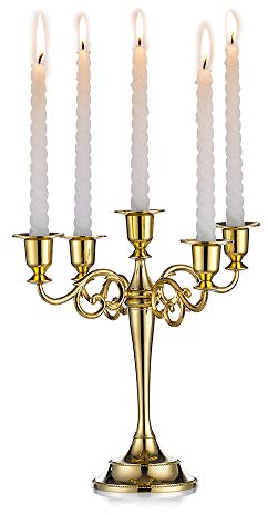 Sziqiqi Gold metal candle holder 5-arms candle stand 27cm tall wedding event candelabra candle stick, Gold