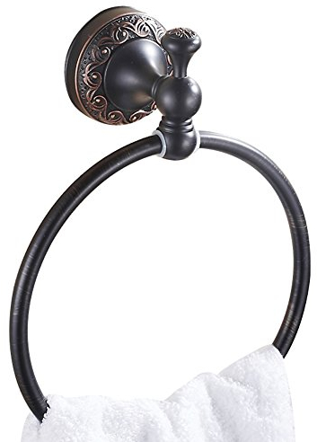 CASEWIND Noir Anneau Porte Serviette Rond Support Serviette Torchon Mural en Laiton Fini par Bronze Huilé 180° Rotatif Style Européen, Accessoires de Salle de Bain Toilette WC