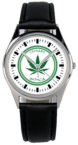 KIESENBERG Armbanduhr Raucher Kiffer Canabisfreunde Geschenk Artikel Idee Fan Damen Herren Unisex Analog Quartz Lederarmband Uhr 36mm Durchmesser B-2200