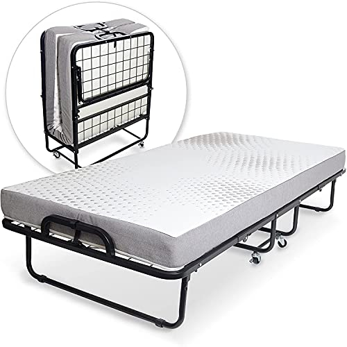 Milliard klappbares Gästebett 80 x 190cm mit Metallrahmen, 12,5cm Gedächtnisschaum-Matratze, Tragbares Klappbett Metallbett für Kinder & Erwachsene, Faltbares Reisebett mit Rollen, Belastbar bis 113kg