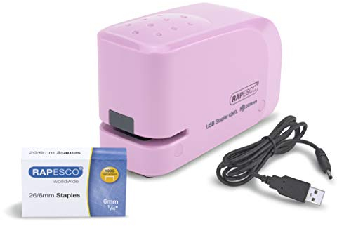 Rapesco 1451 626EL Automatic USB/Battery Stapler with 1000 26/6mm Staples, 15 Sheet Capacity, Candy Pink