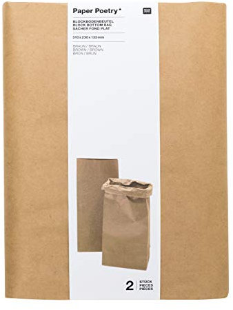 Rico Design Blockbodenbeutel 2X Paperbag Groß zur Aufbewahrung Braun Papiersack Papiertasche Kraftpapier Größe: M = 51 x 23 x 13,5