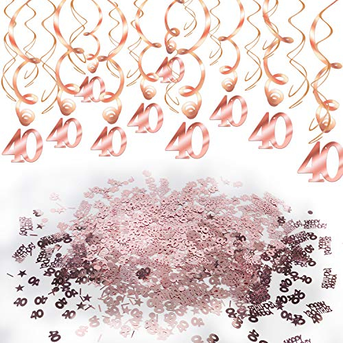 HOWAF Rose Gold 40. Geburtstagdeko für Frauen, 40. Geburtstag Hängedeko Roségold Deckenhänger Spiral Girlanden und 40. Geburtstag Konfetti Tisch Deko für 40 Geburtstag Dekoration