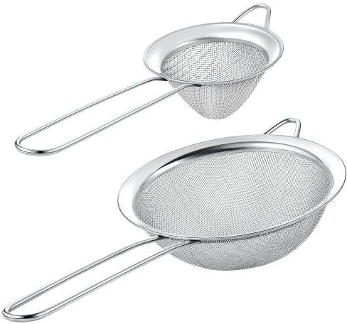 Kafoor Set of 2 Stainless Steel Mesh Strainers for Kitchen - 5.5 inch Round Fine Mesh Strainer & 3.4 inch Conical Strainer Fine Mesh - Ideal to Sieve Pasta Noodles, Quinoa, Tea, Coffee, Juices, Flour