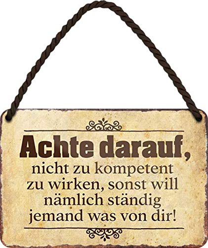 Achte darauf, nicht zu kompetent zu wirken 18x12 Blechschild Hängeschild HS263