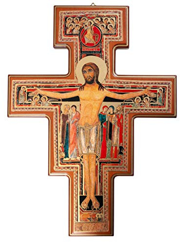 San Damiano Kreuz | Großes Wandkreuz aus Holz | schöne katholische Heim- und Bürodekoration | tolles Hochzeitsgeschenk | Franziskanerkreuz | wunderschön detailliert | hergestellt in Italien