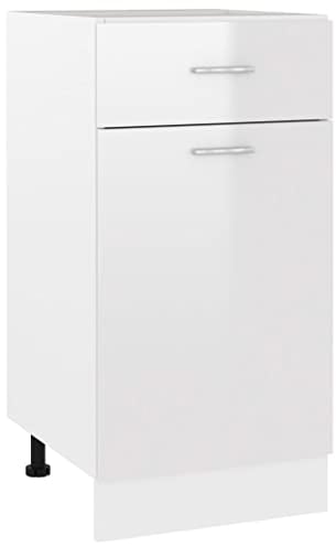 vidaXL Schubunterschrank mit 2 Regalböden 1 Schublade Schrank Küchenzeile Küchenmöbel Unterschrank Küchenschrank Hochglanz-Weiß 40x46x81,5cm Holzwerkstoff