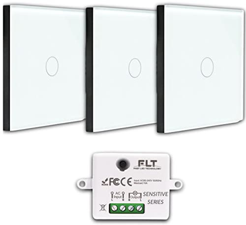KIT interrupteur sans fil - 3 Télécommandes murales + 1 Mini récepteur encastrable - Va et vient sans travaux - Commande à distance - commutateur radio RF Blanc