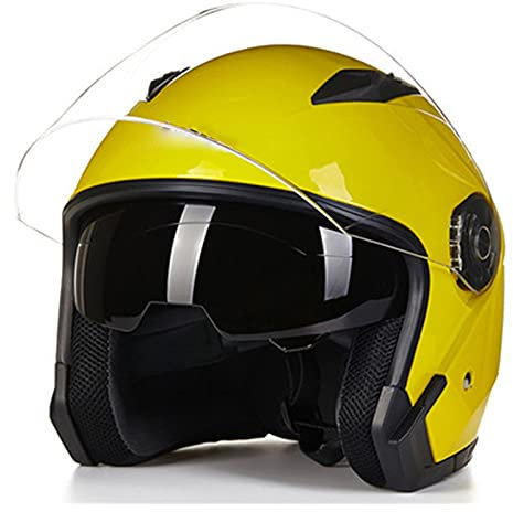 Demi-Casque Rétro Ouvert Moto Adulte Casque Moto Jet Vintage Casques Moto Bols Hommes Femmes Adulte Certification DOT/ECE Casque 3/4 Open Face Moto Casque De Protection,Jaune,M