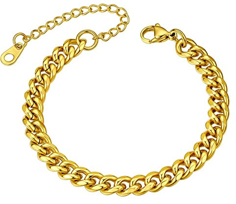 ChainsHouse gold Damen Armskette 6MM breit 16cm lang Armband mit Geschenkebox und Schmuckstück für Kinder und Jugendlichen
