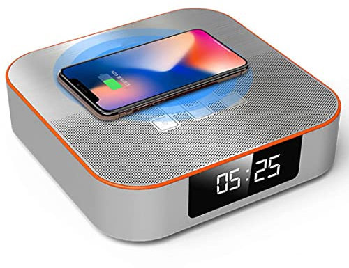 XYLXJ Teléfono celular cargador inalámbrico Bluetooth altavoz despertador radio digital, radio FM, interfaz USB, brillo ajustable, radio LED reloj radio