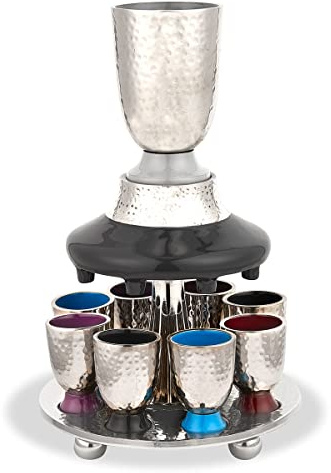 Zion Judaica Kiddush Cup Wine Fountain Becher Set For Shabbat, Passover and Holidays Multicolor,FT-024-MC