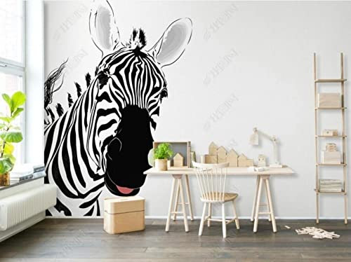 Fototapete Schwarz-Weiß Gestreiftes Zebra Foto Tapete 3D Effekt Vliestapete Wanddeko Wandbilder Tapeten