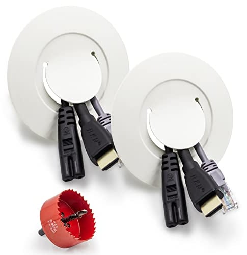 HASA zone Nascondi Cavi tv Parete, 2 Kit Gestione Cavi, Copri Fili per TV Muro, Passacavi Muro e Staffe, Inclusi Sega a Tazza da 75 mm per Una Semplice Installazione