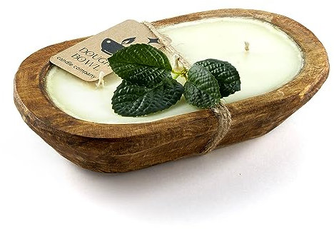 Dough Bowl Candle Co. Sandalwood Soy Candle - 3 Wick Rustic Farmhouse Decor Odor Eliminator in Wooden Bowls, 20 Ounce Wooden Dough Bowl Candle, All-Natural Gifts for Women and Men, Coffee Table Decor