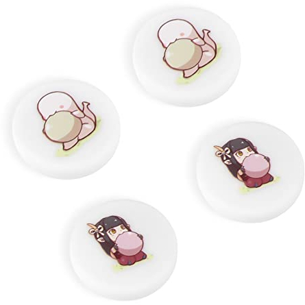 DLseego Girl & Gragon Daumengriff-Kappen für Switch/Switch OLED/Switch Lite, weiches Silikon, Joystick-Abdeckung, schützende Amine-Cartoon-Analog-Tastenkappen – Weiß