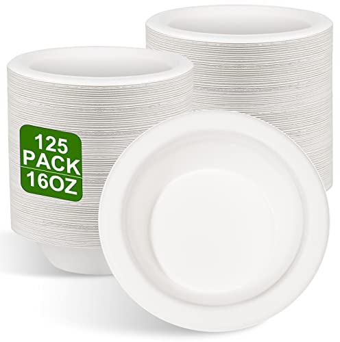 greensight 125 cuencos de cartón desechables, 470 ml, de caña de azúcar, desechables, platos de sopa desechables, cuencos de sopa orgánicos, platos redondos blancos
