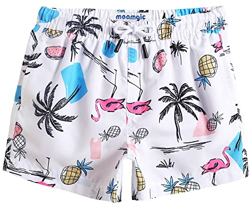 MaaMgic Badehose Jungen Sommer Badeshorts Schnelltrocknend Boardshorts mit Netzfutter Taschen und Verstellbarem Tunnelzug Urlaub Shorts,Ananas Wassermelone Flamingo Kokosnuss 2,10-12 Jahre
