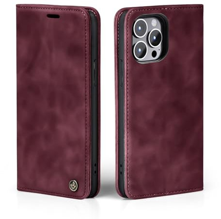 LBH Handyhülle für Apple iPhone 14 Pro in Weinrot mit Karten- und Geldfach Smartphone Hülle mit Standfunktion Flip Case Schutzhülle Magnetverschluss Vintage