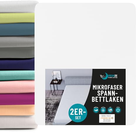 Dreamzie - Spannbettlaken 140x190/200cm 2er Pack - 100% Polyester Mikrofaser - Oeko TEX Zertifiziert - Spannleintuch 140x190/200 - Alabasterweiß