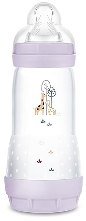 MAM Easy Start Anti-Colic Biberon (320 ml), bottiglia per latte particolarmente ben accettata, borraccia con valvola a fondo contro coliche e tettarelle, misura 2, 4 + mesi, giraffa