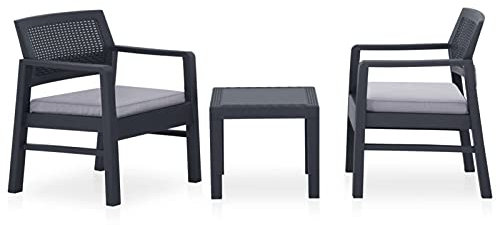 Homgoday 3-teiliges Gartensofa-Set mit Kissen aus grauem Kunststoff, Sofa, Schlafsofa, Wohnzimmer, modernes Sofa, Outdoor-Sofa für den Garten, Outdoor-Möbel