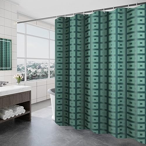 Lieson Duschvorhang Antischimmel 300x200CM Grün, Polyester Duschvorhang Für Badewanne mit ÖSEN Quadratisch Muster Badezimmer Vorhang mit Haken
