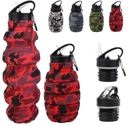 KUNHANG Bouteille d'eau de voyage pliable de 45,7 ml, réutilisable en silicone pour salle de sport, camping, randonnée, bouteille d'eau portable anti-fuite avec mousqueton de rugby