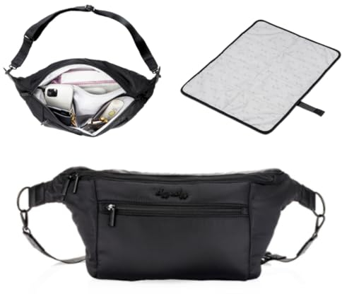 Itzy Ritzy - Sac banane et sac à langer à bandoulière 6 poches, peut être utilisé comme sac à bandoulière, ceinture ou sac à bandoulière, noir, Small, Sangle réglable : à porter comme un sac à