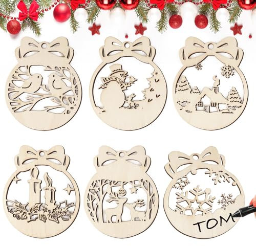 GEBETTER 30pz Palline Legno Natale Ciondoli Natalizi in Legno per Albero di Natale, Ornamenti Addobbi Decorazioni Legno Albero di Natale, con Spago Scatola (Palline)