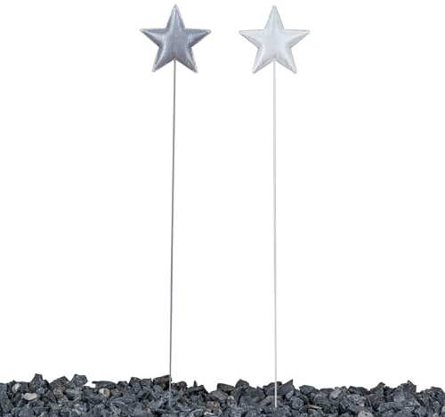 levandeo 2er Set Stecker Stern H86cm Grau Weiß Weihnachtsstern Deko Weihnachtsdeko Metallstecker Stele Deko-Stecker Glitzer