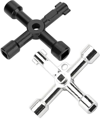 ZEACCT 2 Pacchi Chiavi Multifunzionali a 4 Vie, Chiave Incrociata Universale per Coppie di Serraggio, Chiave Utilità per Serraggio, Chiave Incrociata per Pannelli, per Contatore Elettrico Dell’acqua