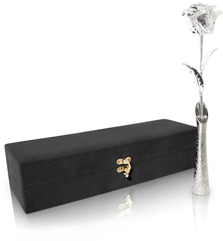 VonDelve Echte Rose mit langem Stiel, in Silber getaucht, natürlich, handverlesen, echte Blume, konserviert als ewiges Andenken für Ehefrau, Mutter oder beste Freundin, Geburtstag oder Jahrestag